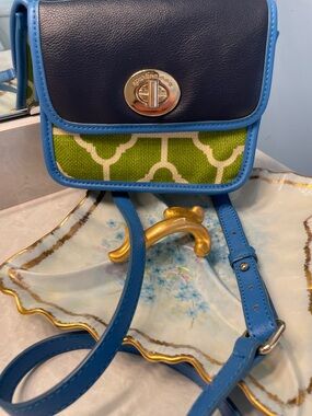 Spartina 449 Blue & Green Crossbody Bag with Turn-Lock Closure
